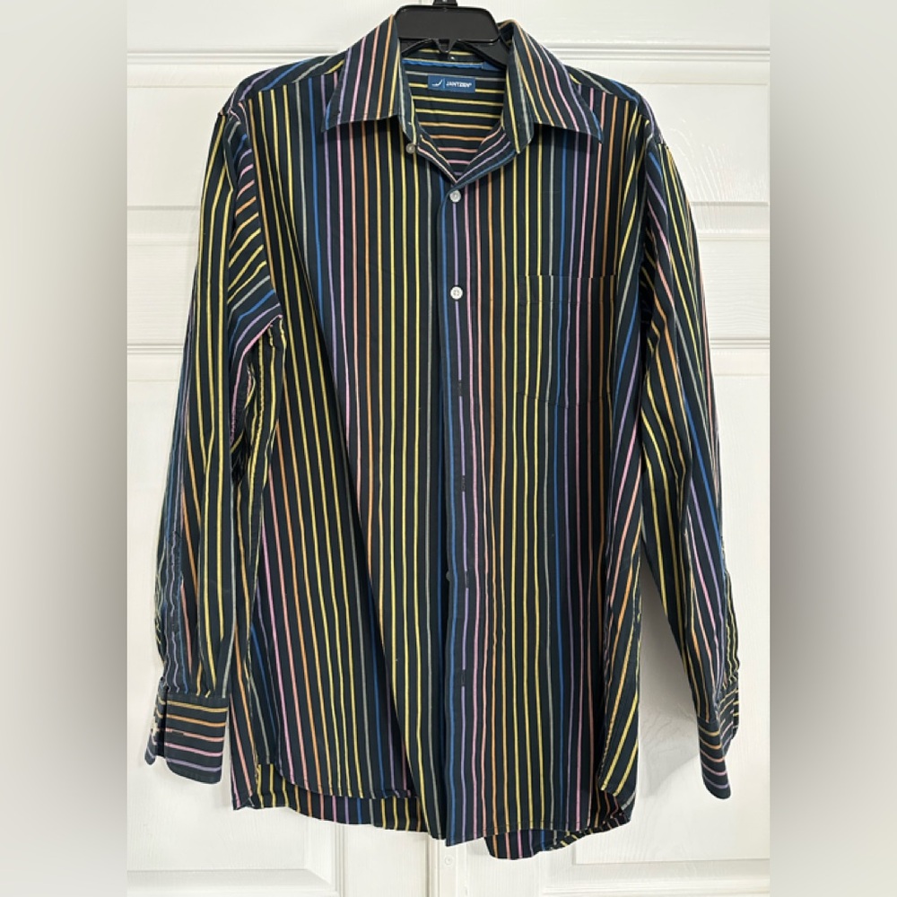 Jantzen Neon Stripe Vintage Button Down Long Sleeve size large